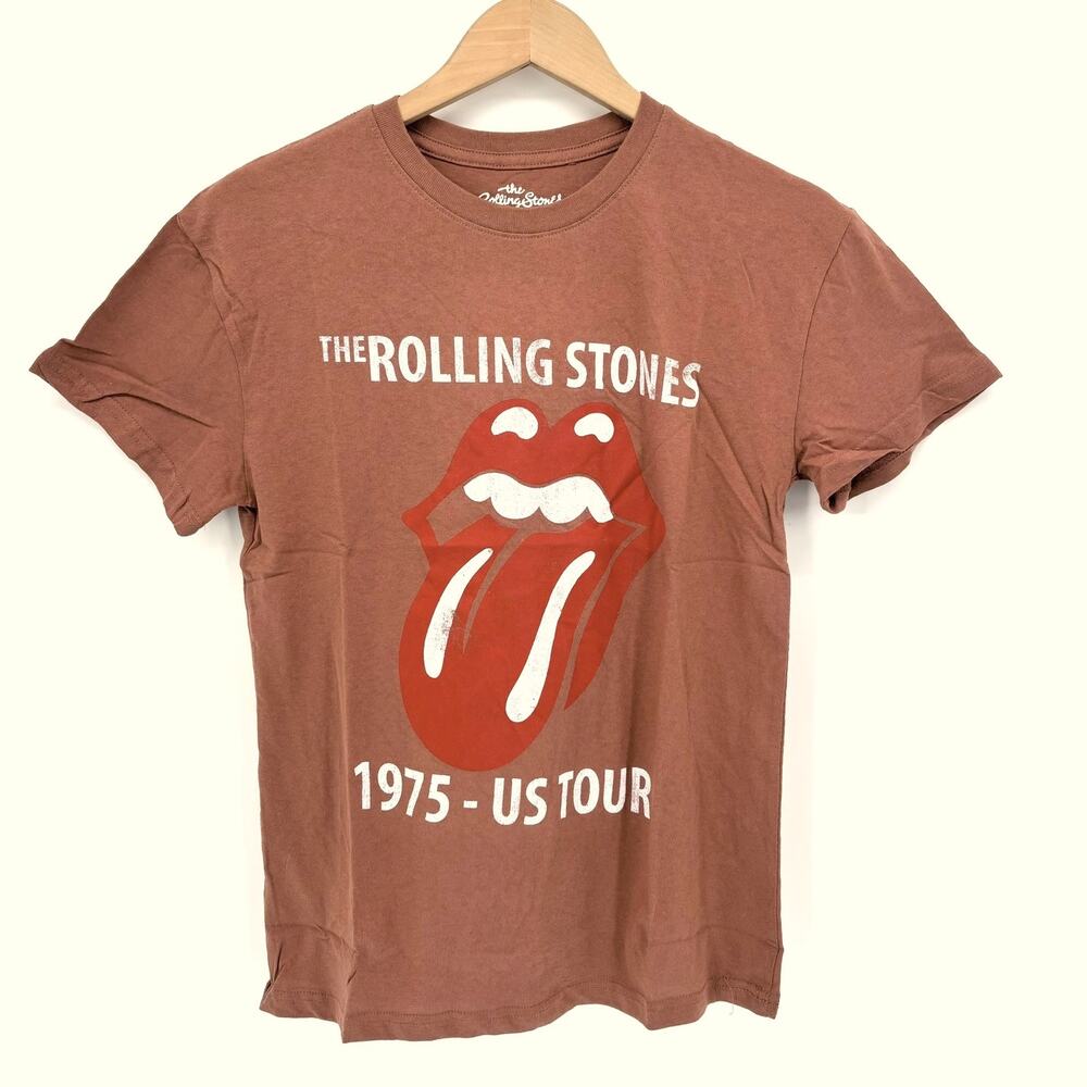 NWOT Rolling Stones T Shirt Womens M 1975 US Tour Band Graphic Tee Tongue Brown